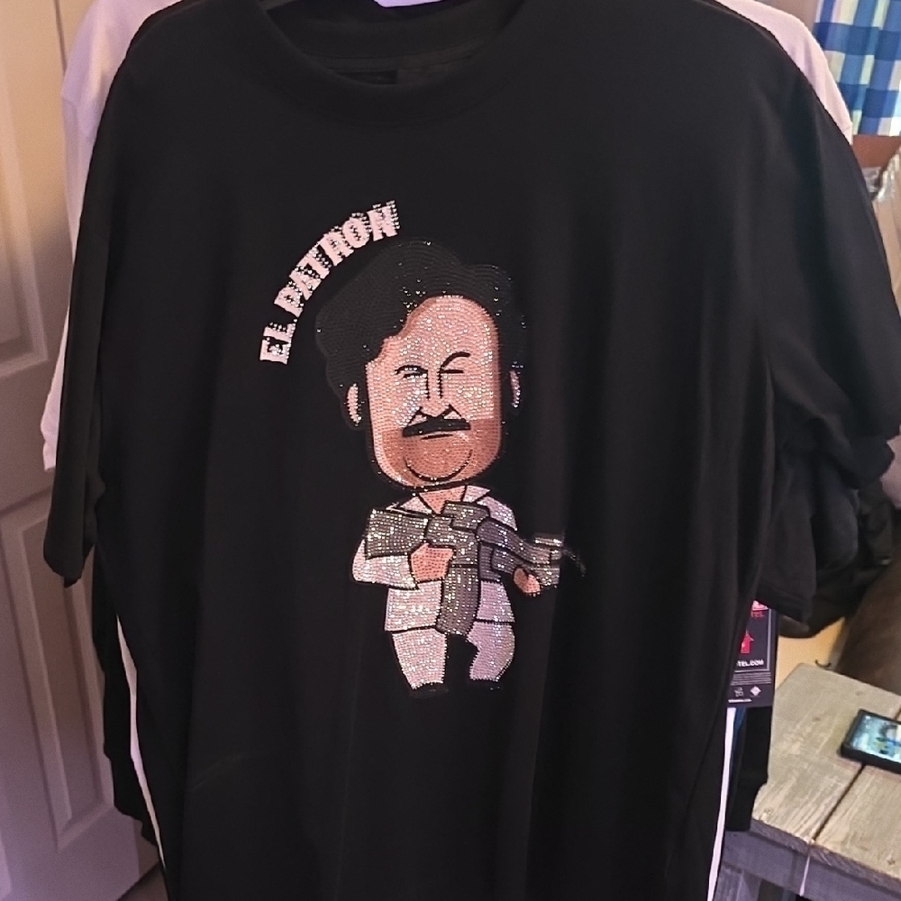 Black Graphic Tee with Cartoon Design